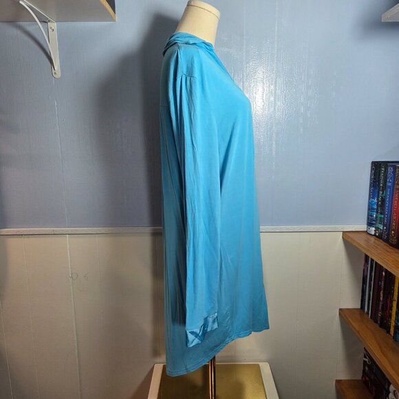 Zexxy Extra Large Sky Blue Silky Details Button Up Longsleeve V Neck Sleepshirt - Picture 5 of 10